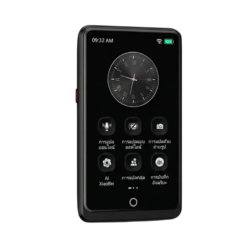 เครื่องแปลภาษา WSK0A25 สีขาว มุมด้านหน้า แสดงหน้าจอ HD ขนาด 4 นิ้ว